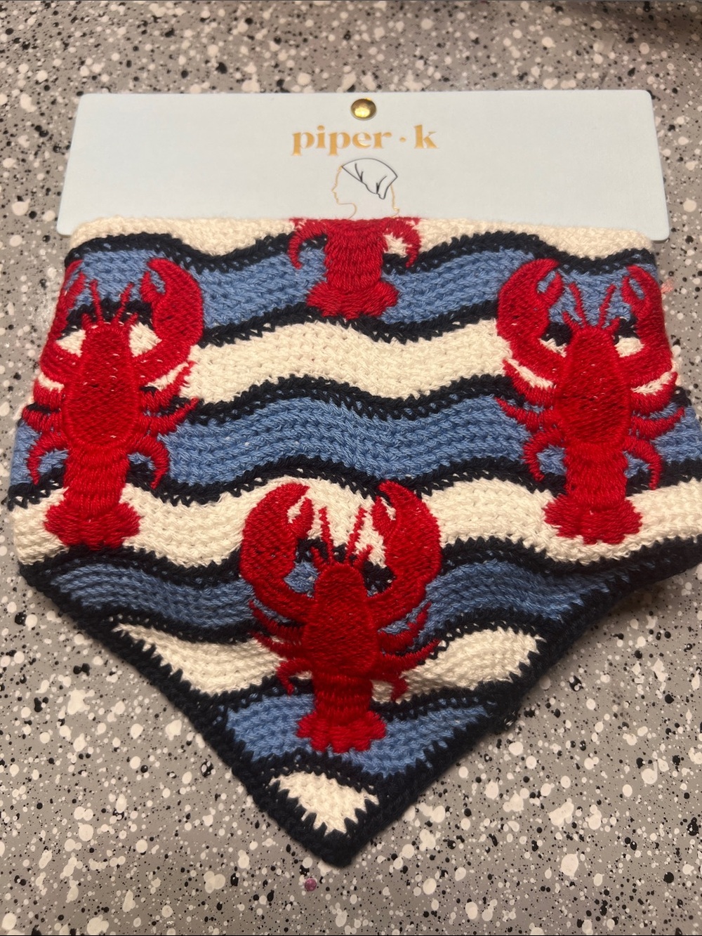 Piper Red Lobster Stripe Bandana hair scarf with Blue and Cream Waves